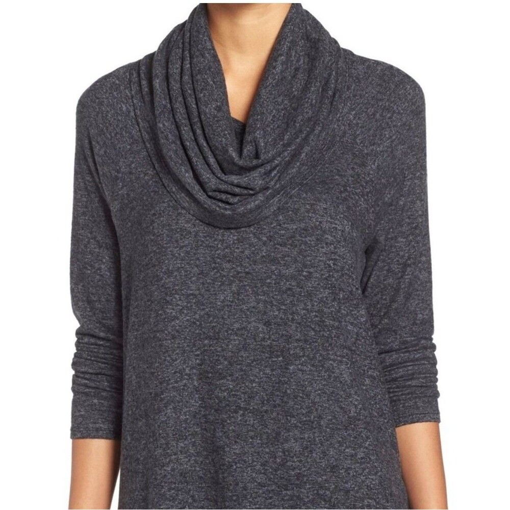 Gibson Dark Gray Cowl Neck Off Shoulder Lightweight Tunic Sweater XS